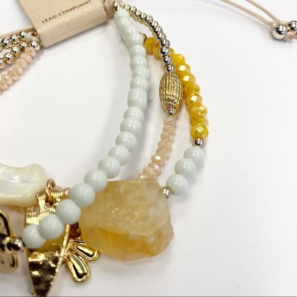 Dragonfly Multi Stone Beaded Charm Bracelet, Adjustable One Size - Picture 3 of 7